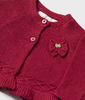 Ruffled Edge Knit Cardigan - Cherry Red - Close-up Bow