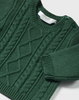  Braided Chunky Knit Crewneck Sweater UNISEX - Pine - Close-up Front