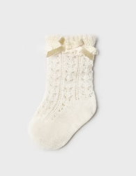 Openwork Satin Bow Socks Champagne - Single Sock