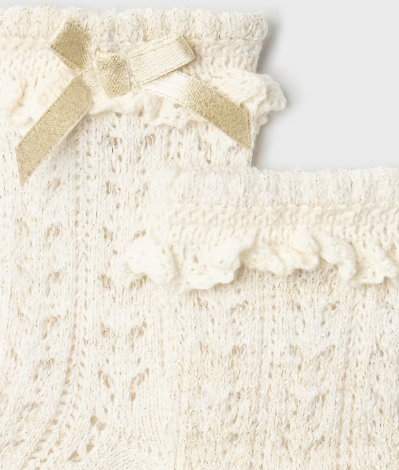 Openwork Satin Bow Socks Champagne - Close-up