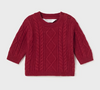 Braided Chunky Knit Crewneck Sweater UNISEX - Cherry - Front