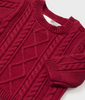Braided Chunky Knit Crewneck Sweater UNISEX - Cherry - Close-up