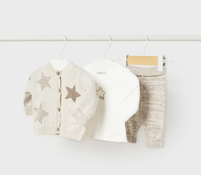 2513 Mayoral Baby UNISEX Sustainable Cotton 3PC Knit Sweater Set - Milk Star