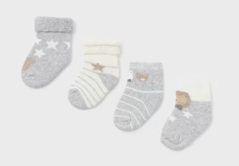 Organic Cotton 4Pr Sock Set, Moon Grey - Patterns Lined Up