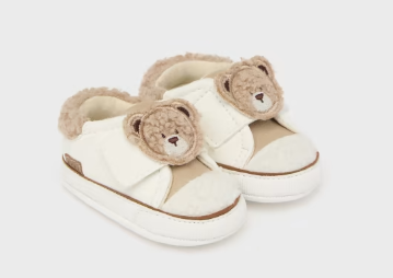 Plush Bear Face Sneakers - Neutral Tan - Front View