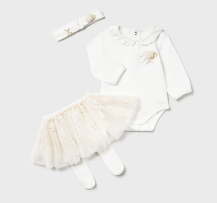 Ruffled Collar Bodysuit Tutu & Headband Set - Champagne - Set