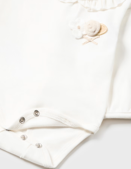 Ruffled Collar Bodysuit Tutu & Headband Set - Champagne - Close-up Bodysuit