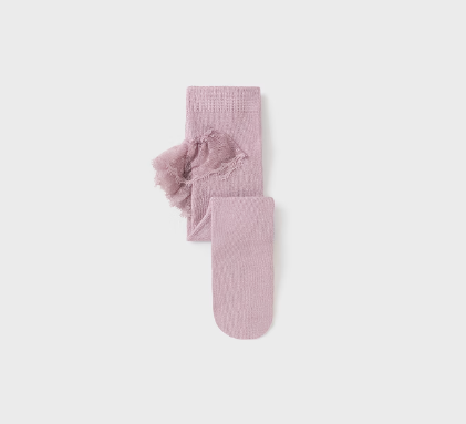 Lace Ruffled Bottom Knit Footed Tights - Mauve