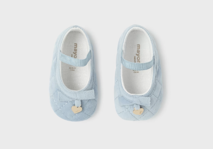 Dressy Quilted Velvet Non-Skid Mary Jane - Chalky Blue - Top View