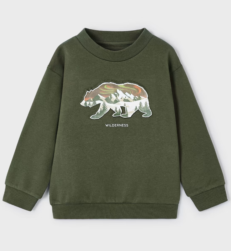 Embossed Wilderness Bear Sweatshirt - Forest Green - Front