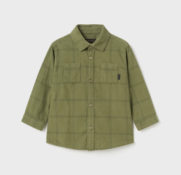 Micro Corduroy Button-Up Overshirt - Bayleaf Green - Front