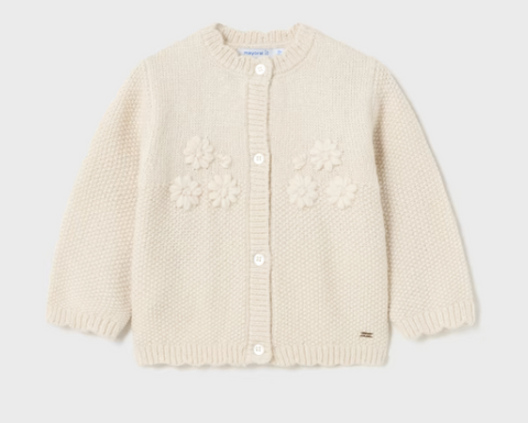2314 Mayoral Toddler Girls Eco-Recycled Fiber Knit Floral Cardigan - Natural Ginger