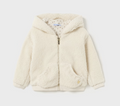 Hooded Curly Faux Fur Ear Zip-Up Jacket - Natural Chickpea - Front