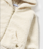 Hooded Curly Faux Fur Ear Zip-Up Jacket -  Natural Chickpea - Close-up