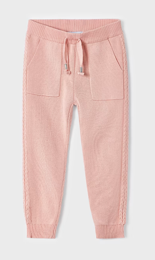 Knit Braided Seam Jogger Sweatpants - Nude Pink - Front