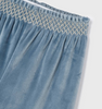 Smocked Waist Wide Leg Velvet Culotte Pants - Bluebell - Close Up