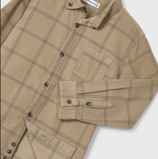 Corduroy Button Up Overshirt - Sand - Close-up