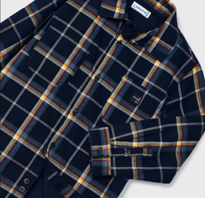 Button Up Plaid Shacket - Navy - Close-up