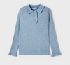 L/S Ribbed Ruffled Polo - Bluebell - Front