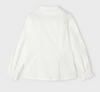 Girls L/S Ruffle Collar Poplin Button Up Dress Shirt - Natural White - Back
