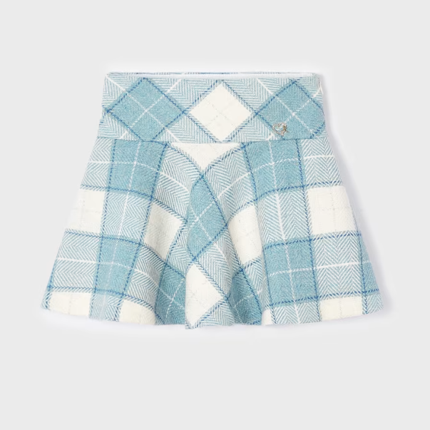 Woolen Round Plaid Skirt - Bluebell - Front