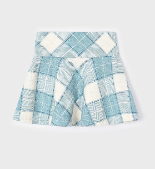 Woolen Round Plaid Skirt - Bluebell - Back