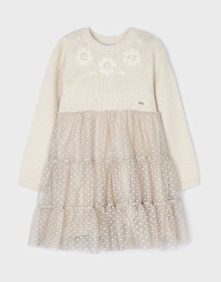 Mayoral-Girls Ivory Knitted Tulle Dress Mayoral-Girls Ivory Knitted Tulle Dress