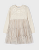 Eco Knit & Tulle Combined Dress - Ivory - Front