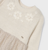 Eco Knit & Tulle Combined Dress - Ivory - Close Up
