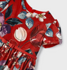 Velvet Belted Tailored Floral Dress - Red - Close Up