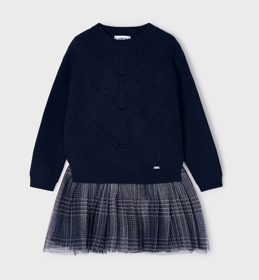 2PC Sweater & Tulle Tank Dress - Navy - Front