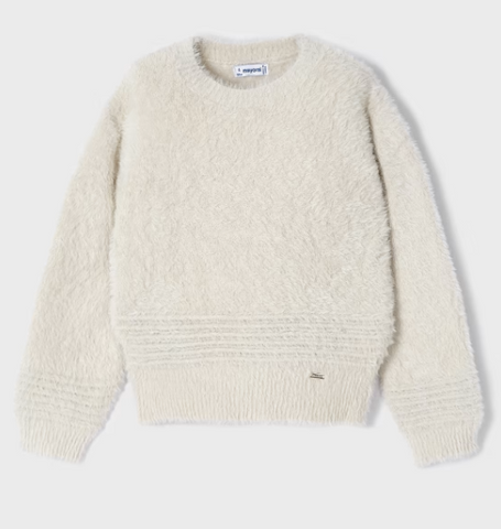 4305 Mayoral Mini Girls Faux Fur Plush Sweater - Chickpea White
