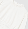Soft Ruffled Balloon Sleeve Blouse - Natural White - Close Up