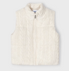 Cable Knit Zippered Padded Vest - Chickpea White - Front
