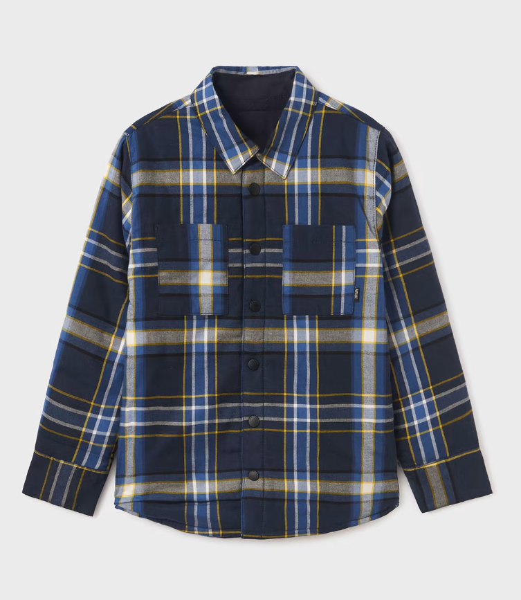  Reversible Padded Shacket - Navy & Blue Plaid - Front