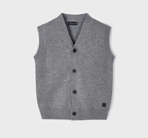 4327 Mayoral Mini Boys Button Up Dress Knit Vest - Grey