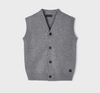 Button Up Dress Knit Vest - Grey - Front