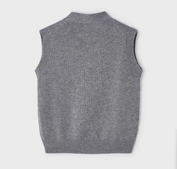 Button Up Dress Knit Vest - Grey - Back
