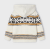 Knit Jacquard Hooded Zipper Sweater - Bone - Back