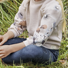 Eco Embroidered Floral Puffy Sweatshirt - Stone/Pink - Model