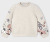 Eco Embroidered Floral Puffy Sweatshirt - Stone/Pink - Front