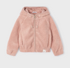 Curly Faux Fur Zippered Hooded Jacket - Pink - Front