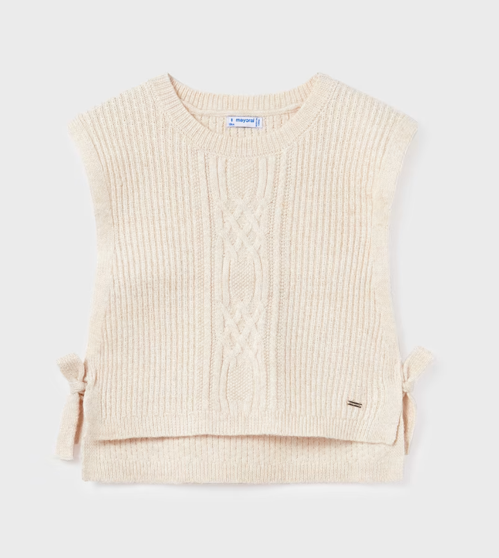 Mayoral Tween/Teen Girls Tie Side Knit Vest - Chickpea - Front