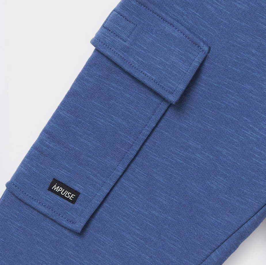 Mayoral Tween/Teen Boys Knit Cargo Joggers - Artic Blue - Close Up
