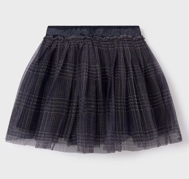 Mayoral Tween/Teen Girls Plaid Tulle Skirt - Navy - Front