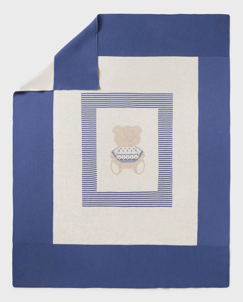  Heirloom Jacquard Knit Blanket - Winter Blue Bear - Front and Back