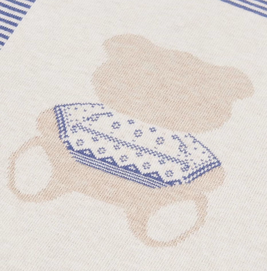 Heirloom Jacquard Knit Blanket - Winter Blue Bear  - Close Up