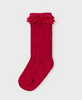 Mayoral Toddler Girls Knit Crochet Lace & Velvet Bow Knee Socks - Red - Front and Back