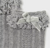 Mayoral Toddler Girls Knit Crochet Lace & Velvet Bow Knee Socks - Steel Grey - Close Up