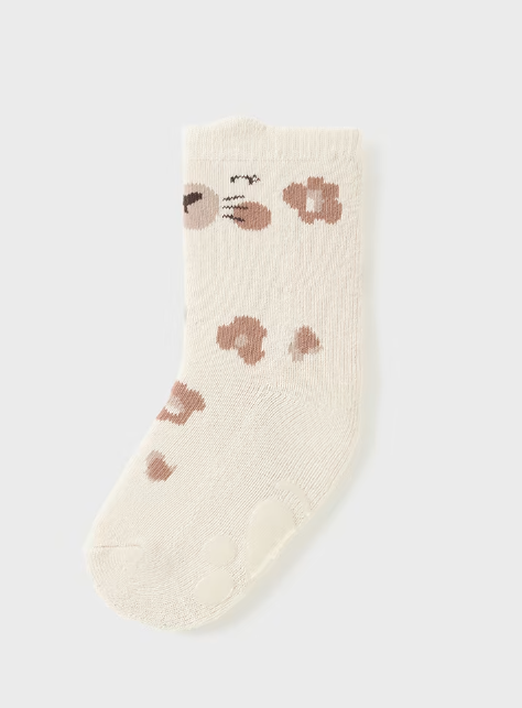 Mayoral Eco Toddler Girls Non-Slip Socks - Milk Leopard - Front and Back